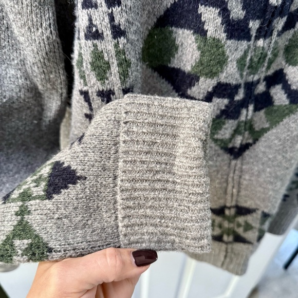 PENDLETON 100% Lambs Wool Aztec Zip Up Men’s Sweater Cardigan Grey Green Size L - Picture 5 of 9